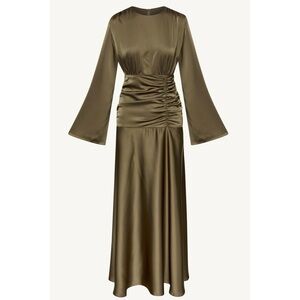 veiled collection Shams Satin Side Rouched Maxi Dress  in olive